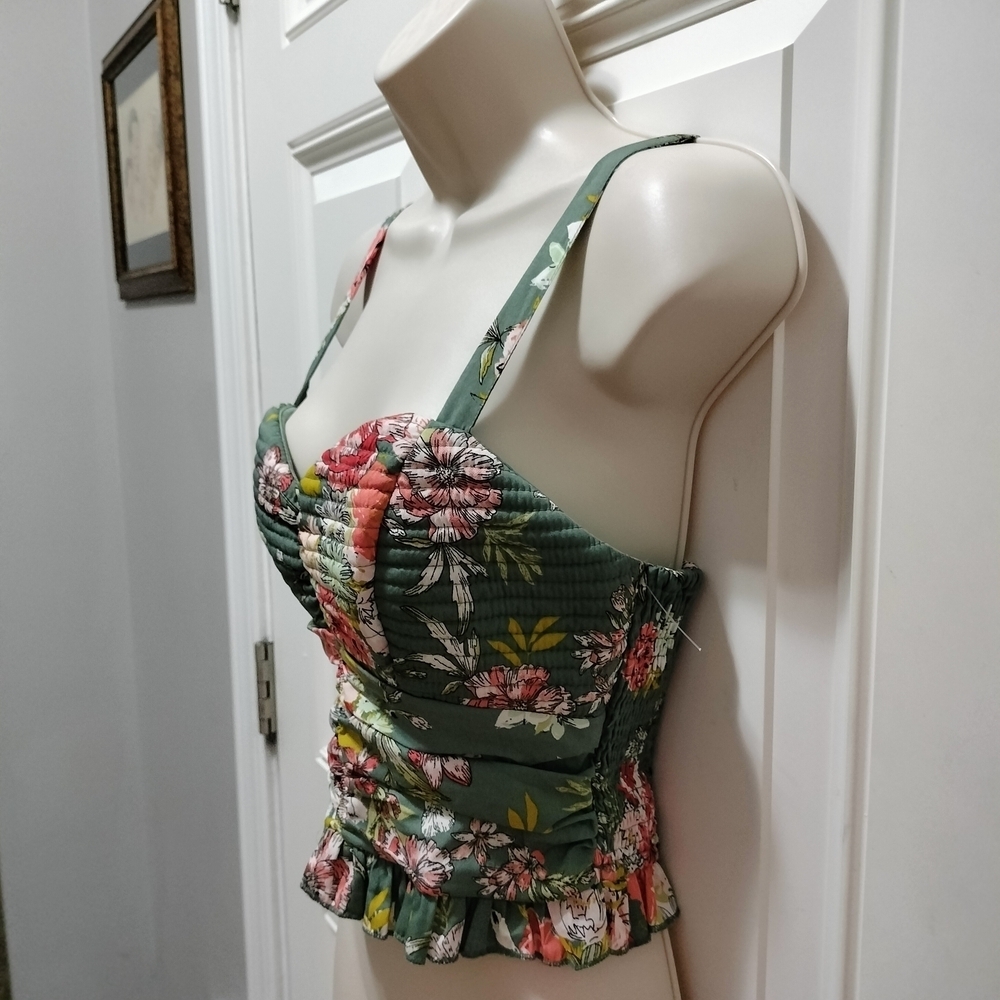 Bog Collective Floral Ruched Corset Tank Top Womens Small - Picture 3 of 7